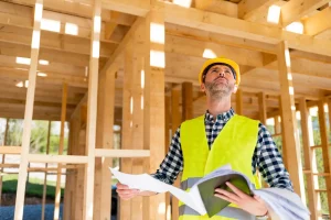 Chantier de construction d’une maison à ossature bois