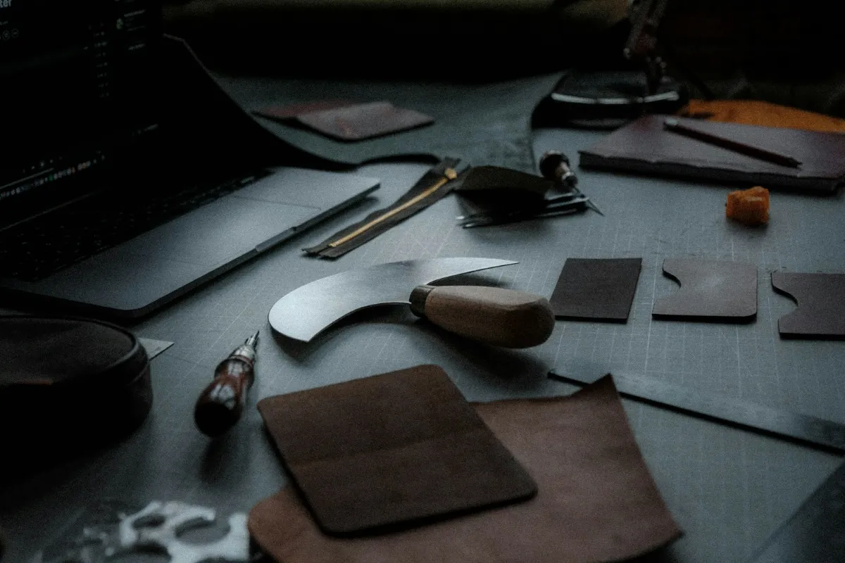 Établi d'un artisan du cuir et ses outils